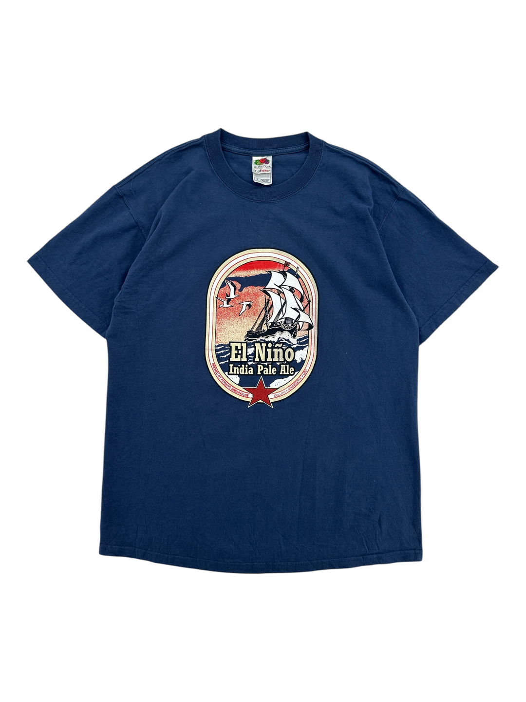 Exile Vintage navy blue 1990s El Nino India Pale Ale graphic t-shirt with a vintage ship and bird print
