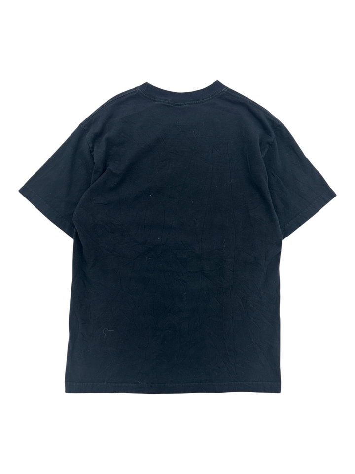 Exile Vintage black 2008 The Dark Knight Joker t-shirt, back view of a plain cotton crew neck graphic tee