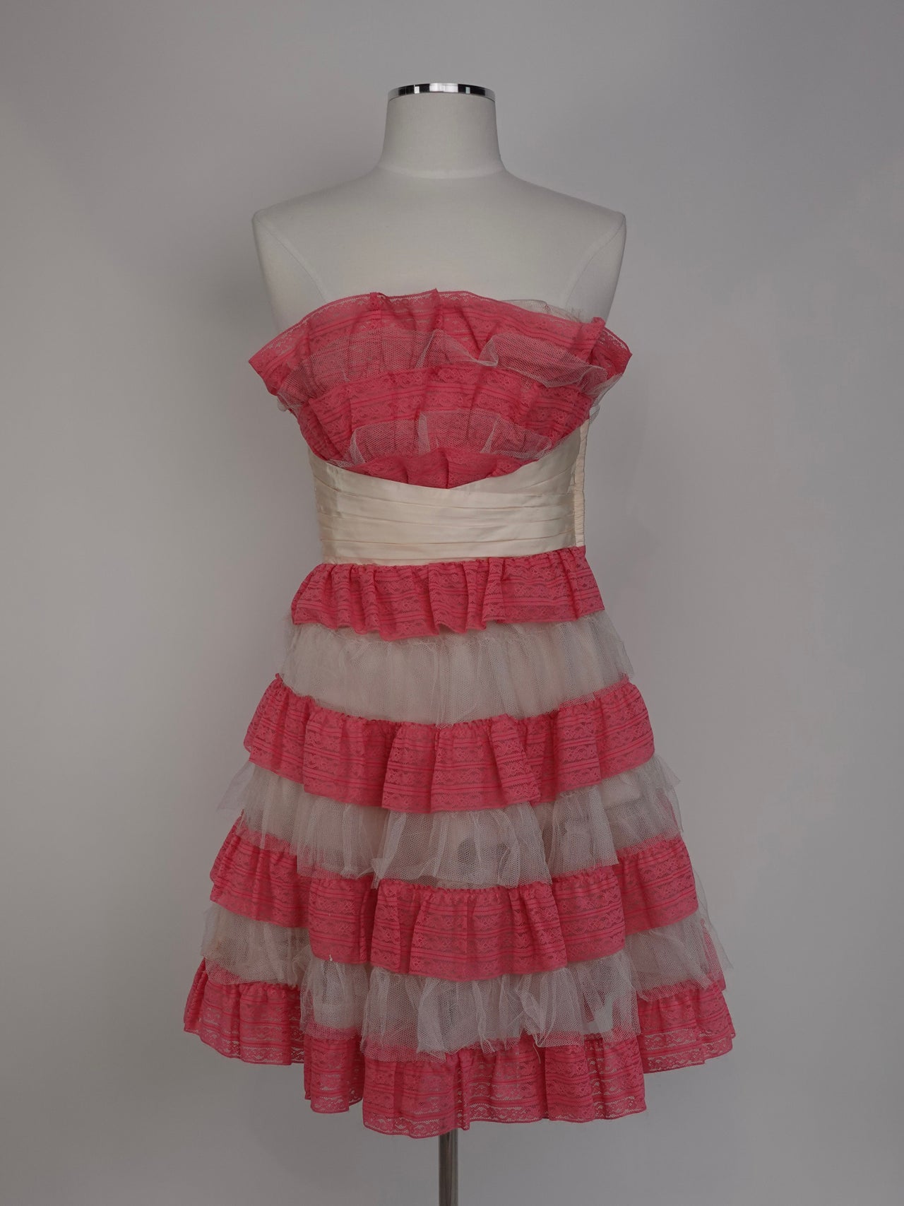 Vintage 1980s - Betsey Johnson Pink/white Tiered Ruffles Party Dress