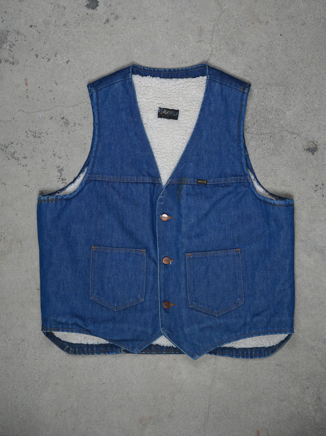 1970S - MAVRICK DENIM FAUX SHERLING LINED VEST