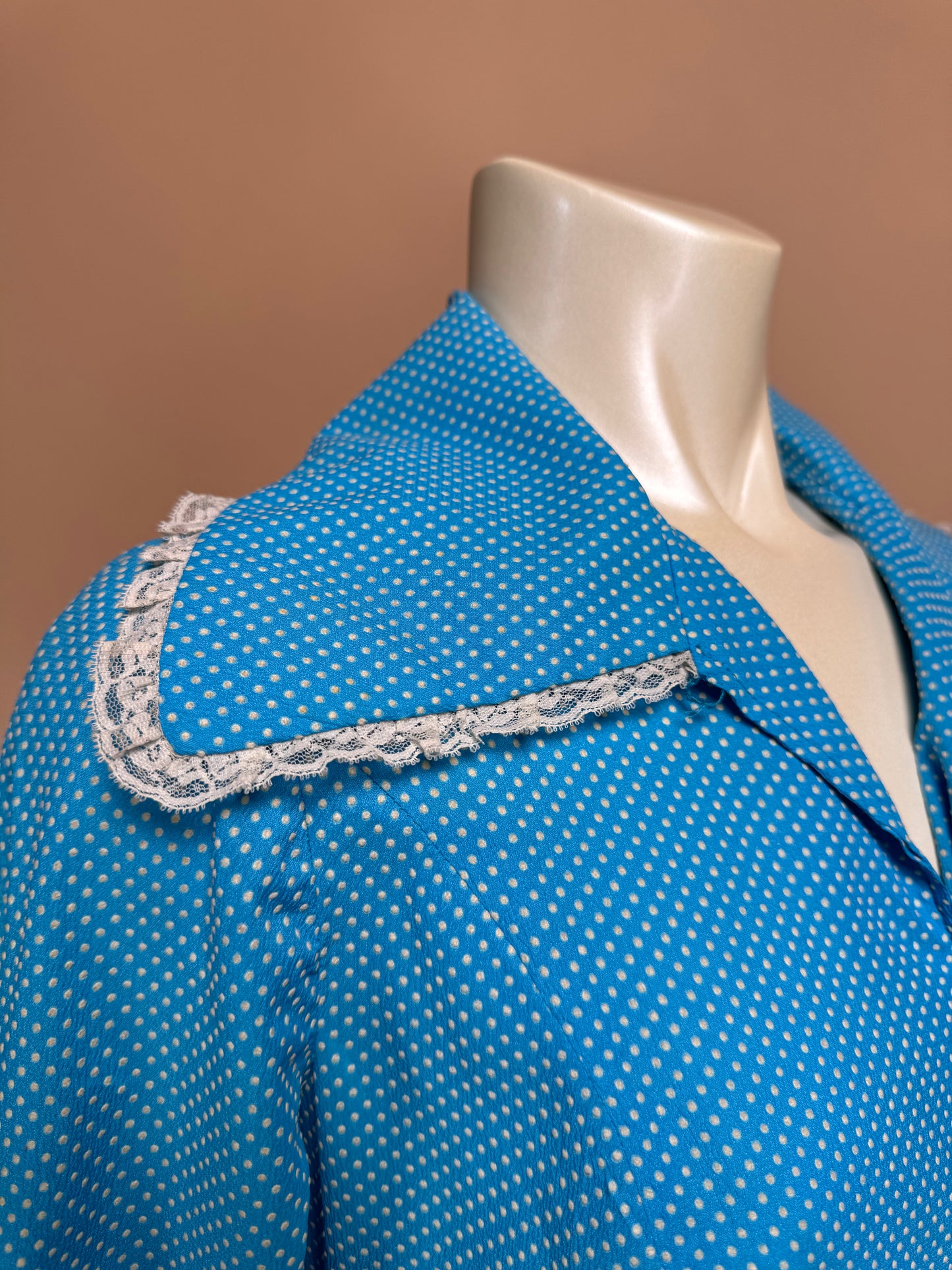 1960s - Baby Blue Swiss Dot Midi Length Dress