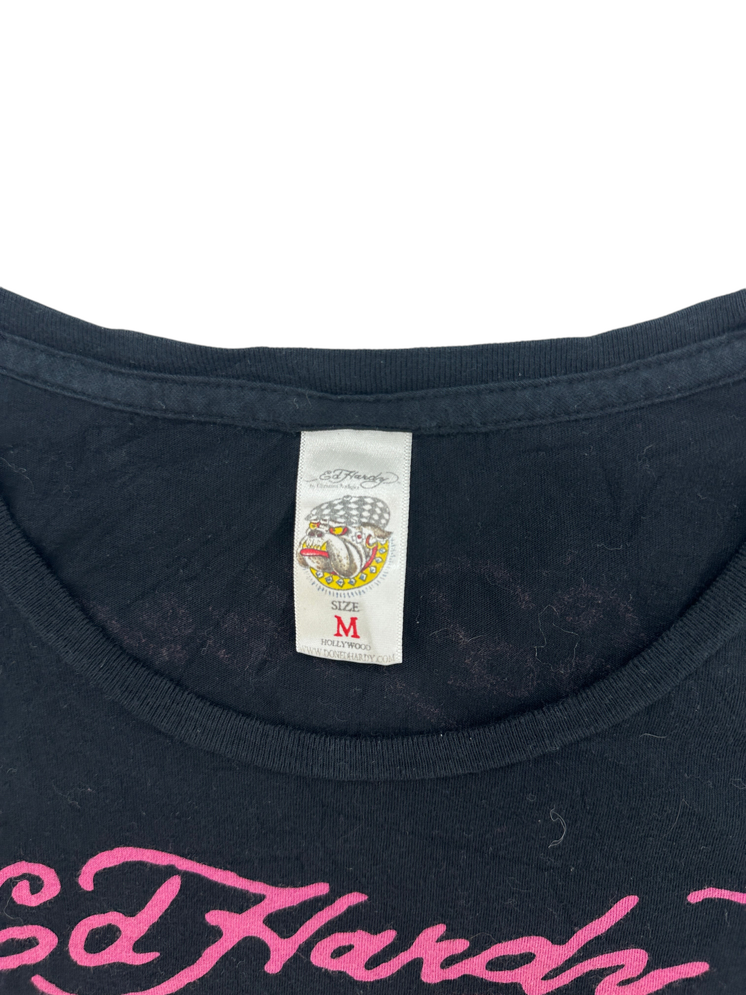 Exile Vintage Ed Hardy Y2K long sleeve t-shirt size M tag detail on black fabric