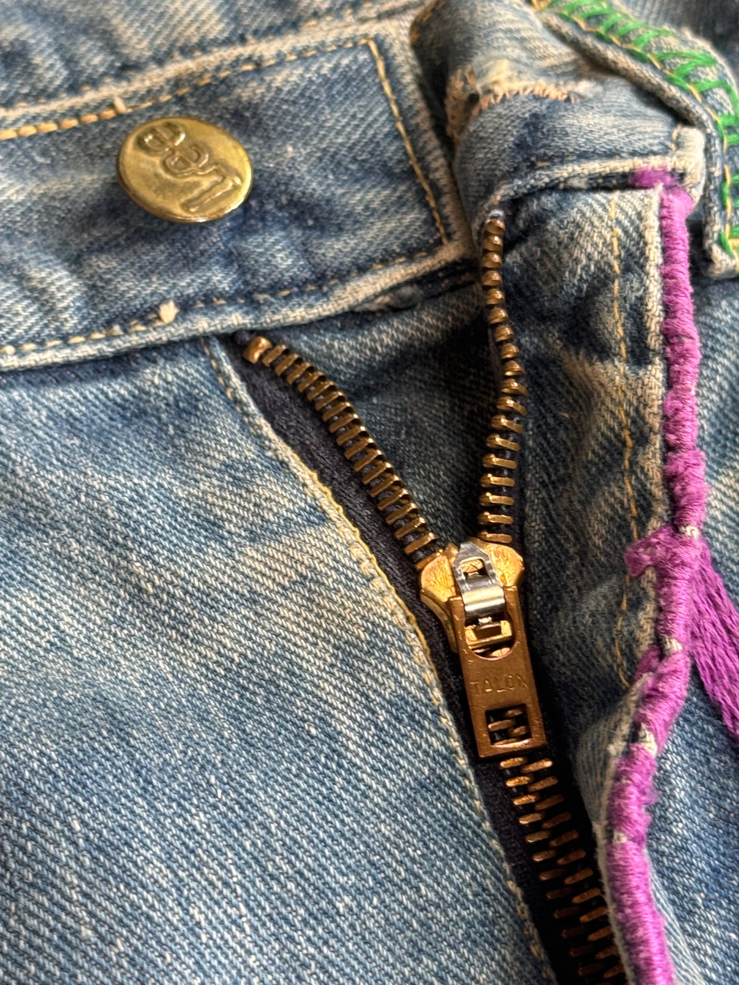 1970s - Lee Hand Embroidered Flared Denim Jeans “Legalize Pot”