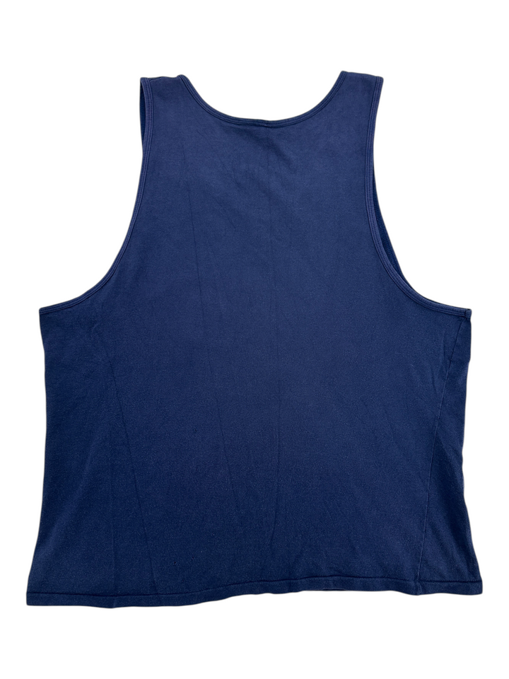 Exile Vintage 1990s Labatt Blue navy blue cotton tank top, back view of XL sleeveless shirt