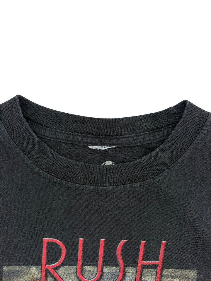 Exile Vintage black 2007 Rush tour t-shirt with crew neck collar and faded graphic detail