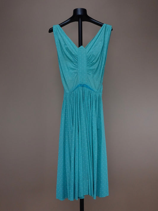1940s - Turquoise Frocked Micro Dot Dress