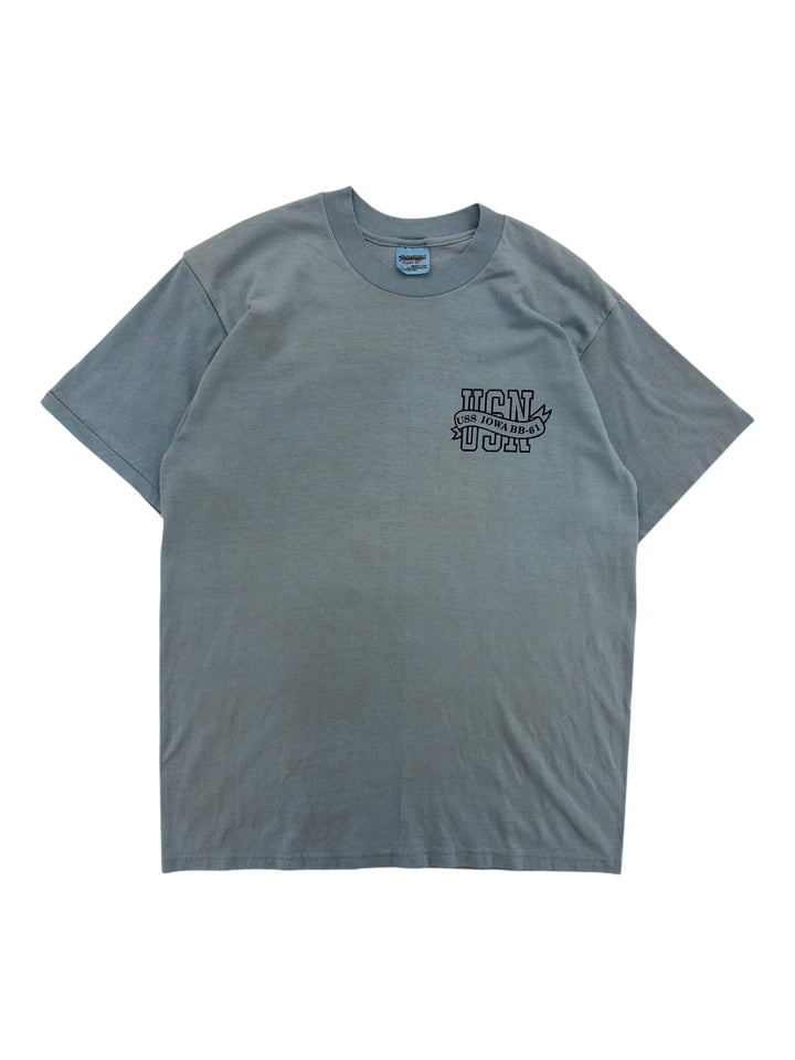 Exile Vintage 1980s USS Iowa BB-61 grey cotton t-shirt with small chest graphic print