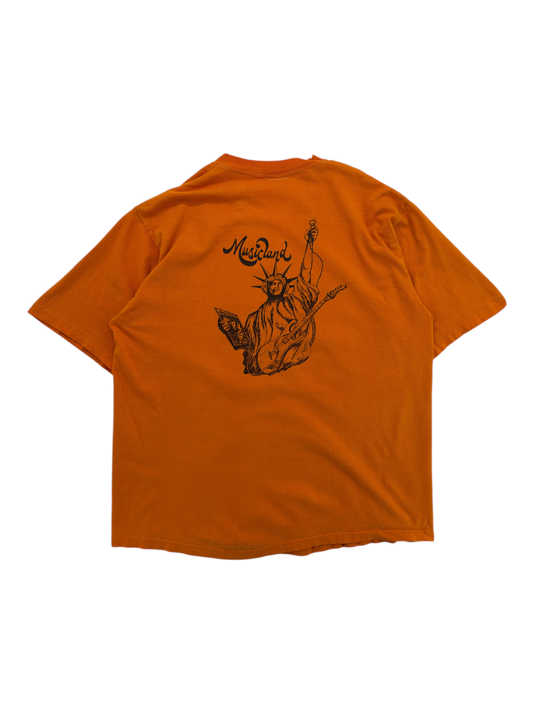 Exile Vintage orange 1970s Musicland Crosby Stills Nash graphic t-shirt with Statue of Liberty print