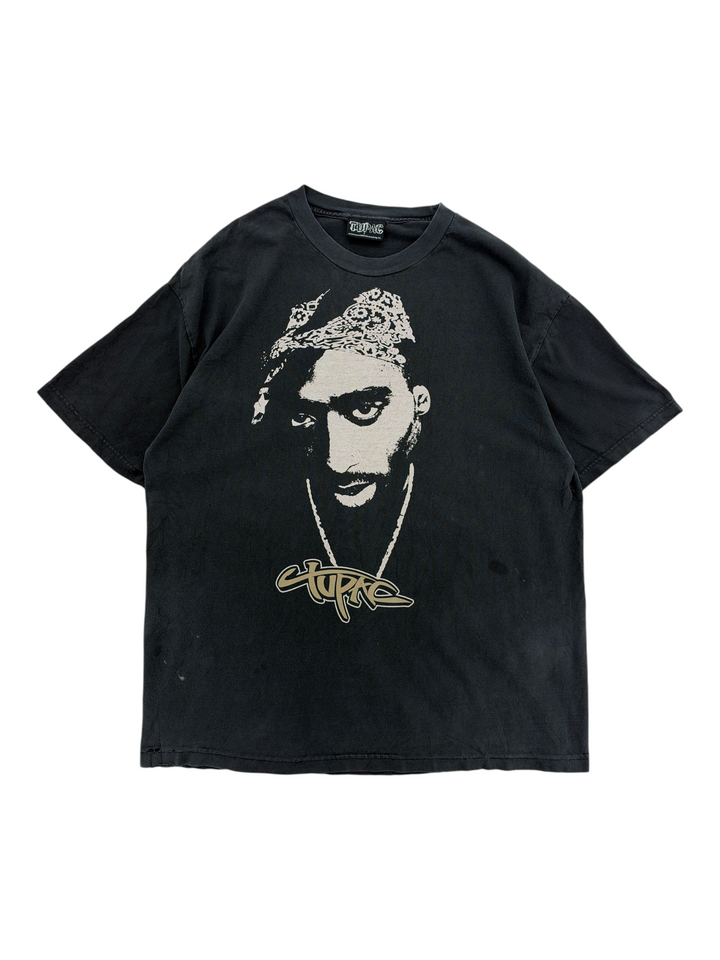 Exile Vintage black 2000s Tupac graphic t-shirt with a large portrait print and logo in size XL