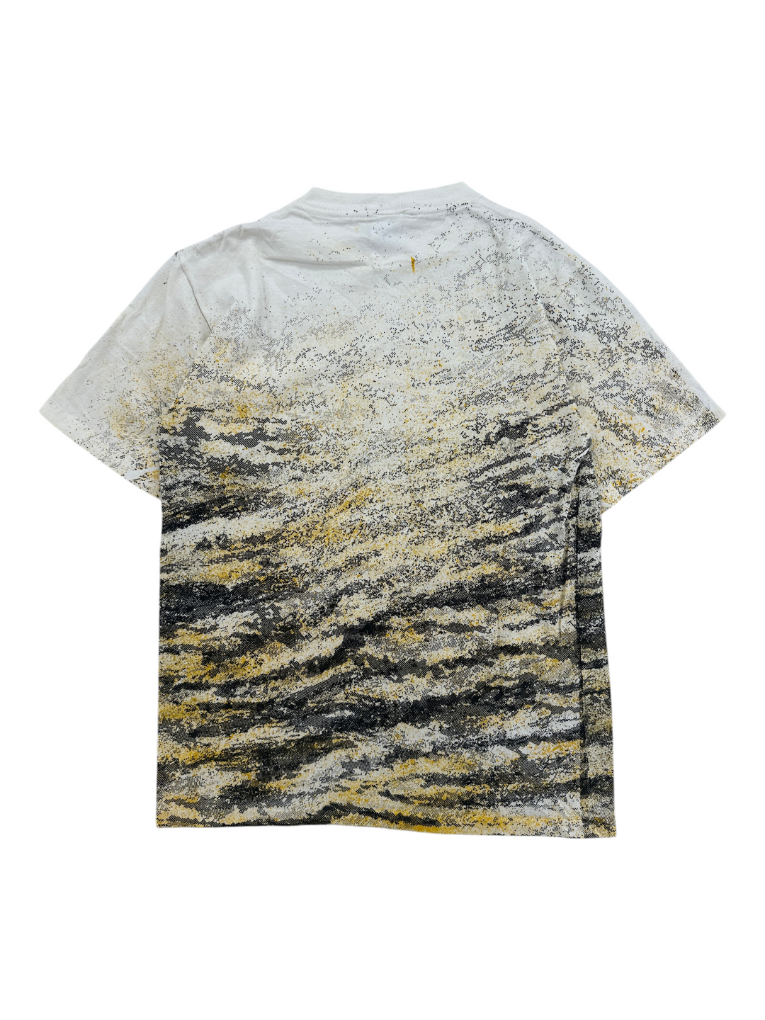Exile Vintage 1990s Koth Future Fisherman t-shirt featuring a white, black, and yellow abstract textured print
