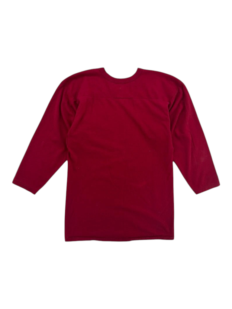 Exile Vintage 1980s Minnesota Gophers maroon long sleeve shirt, back view of a vintage crew neck athletic jersey.