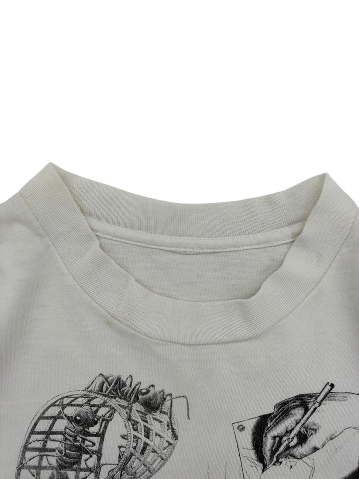 Exile Vintage 1990s Andazia M.C. Escher graphic t-shirt with white crew neck collar