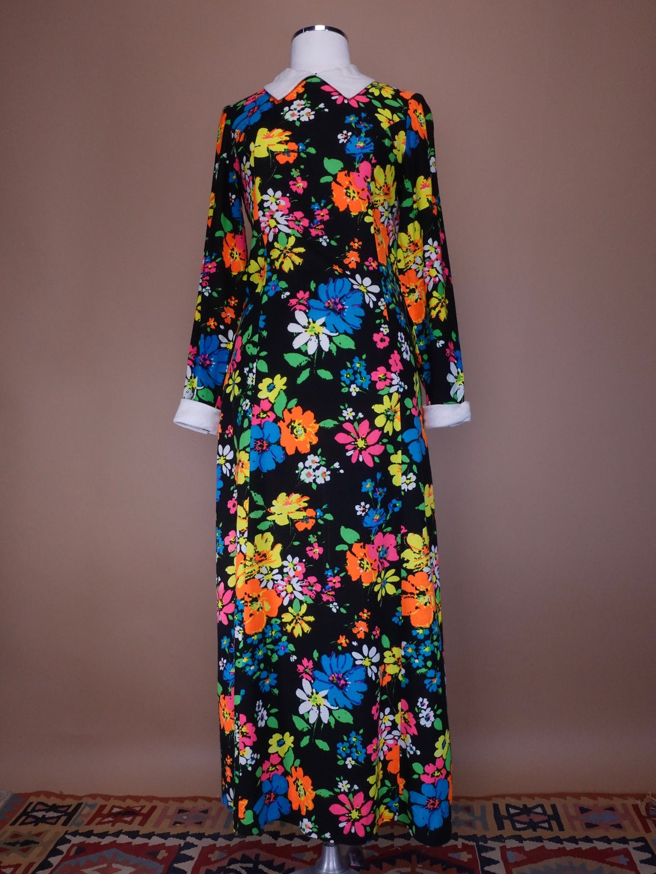 1970S - Andrea Gayle Flower Power Maxi Length Dress