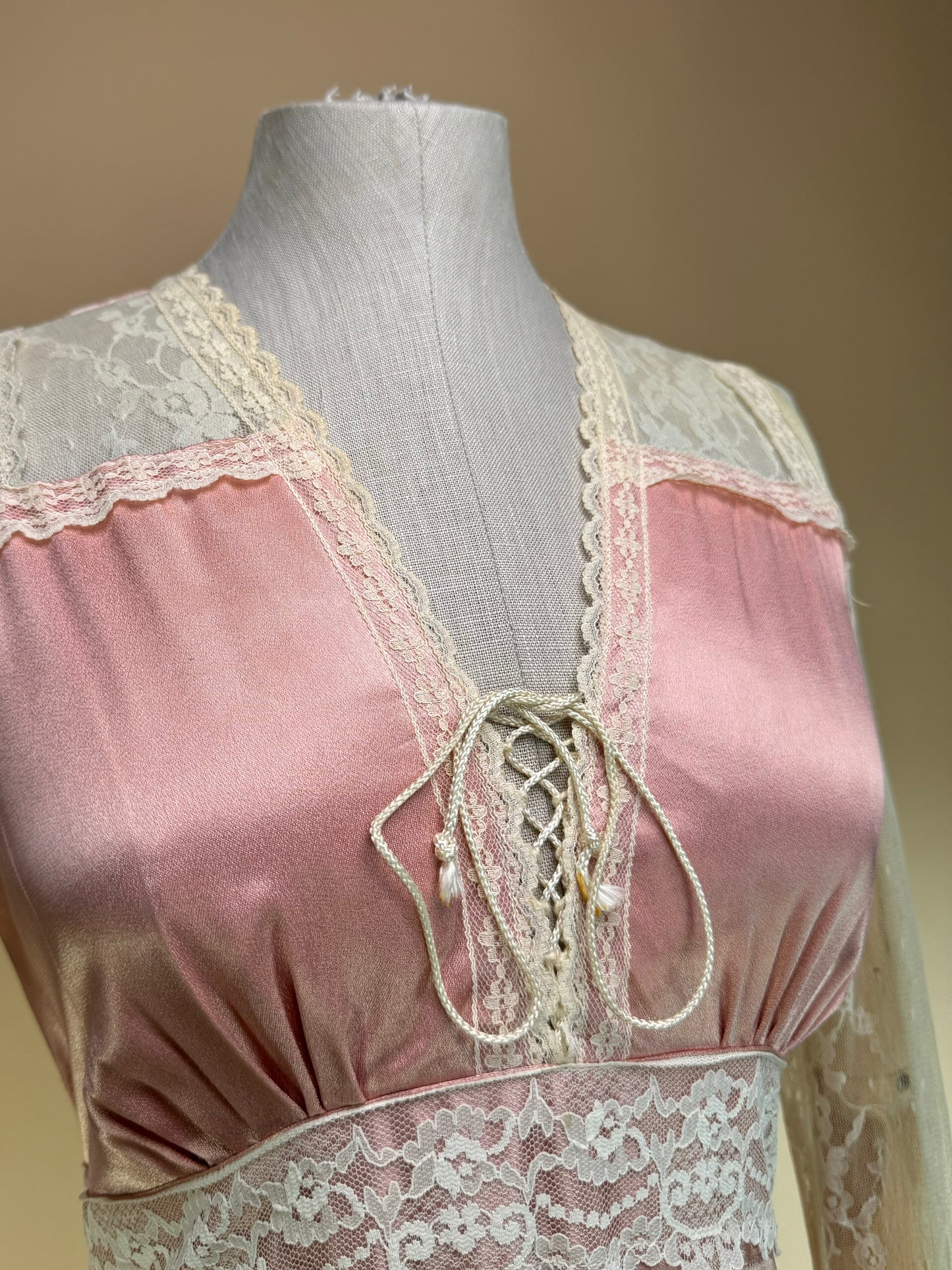 1970s - Gunne Sax Gold Label Pink Silk Dress