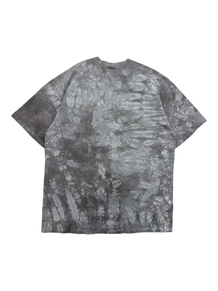 Exile Vintage 1990s Liquid Blue Star Wars Boba Fett t-shirt featuring a grey and white tie-dye pattern, back view.