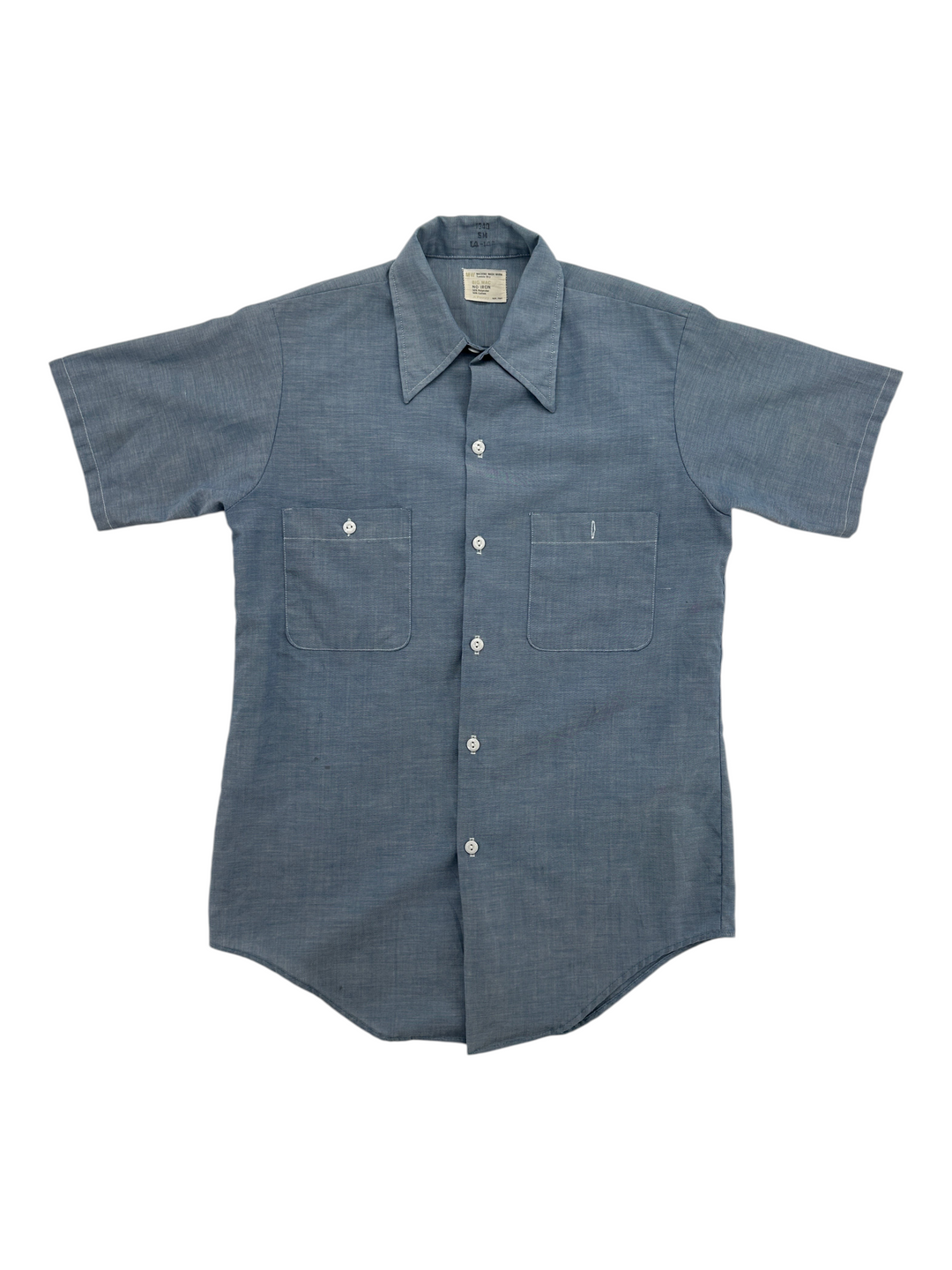 Exile Vintage 1970s Big Mac short sleeve work shirt in blue with two chest pockets and a classic collar