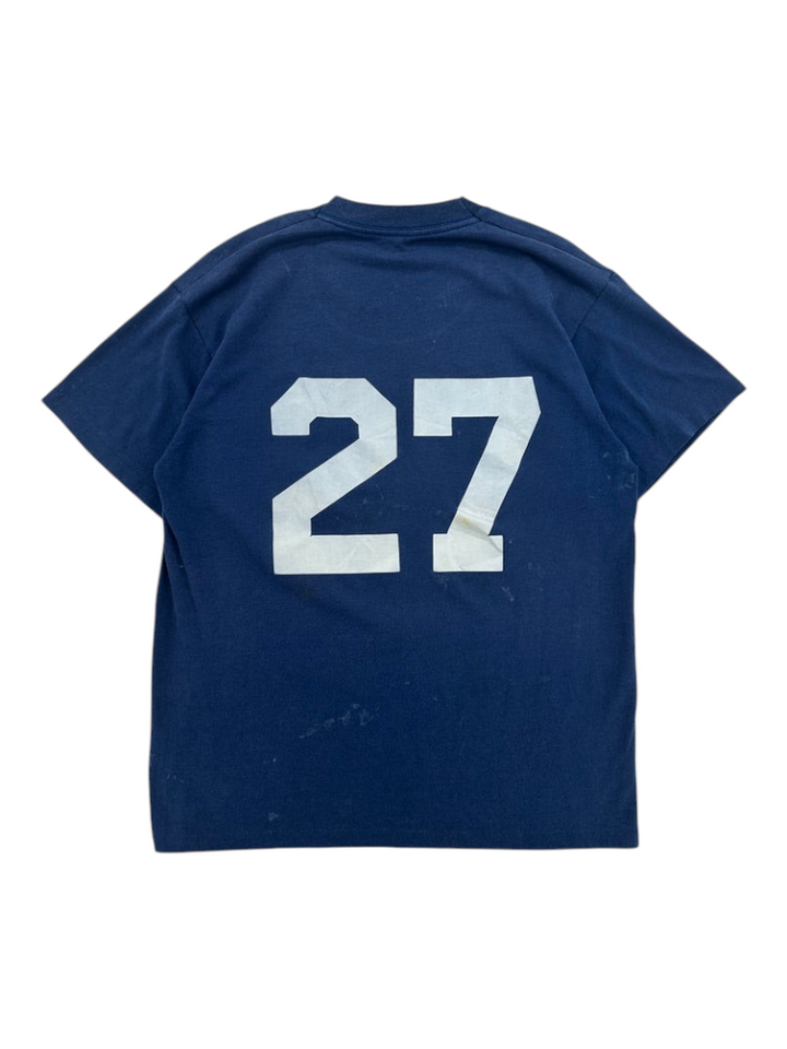 Exile Vintage 1980s Hunter Hawks navy blue t-shirt with large white number 27 print on the back