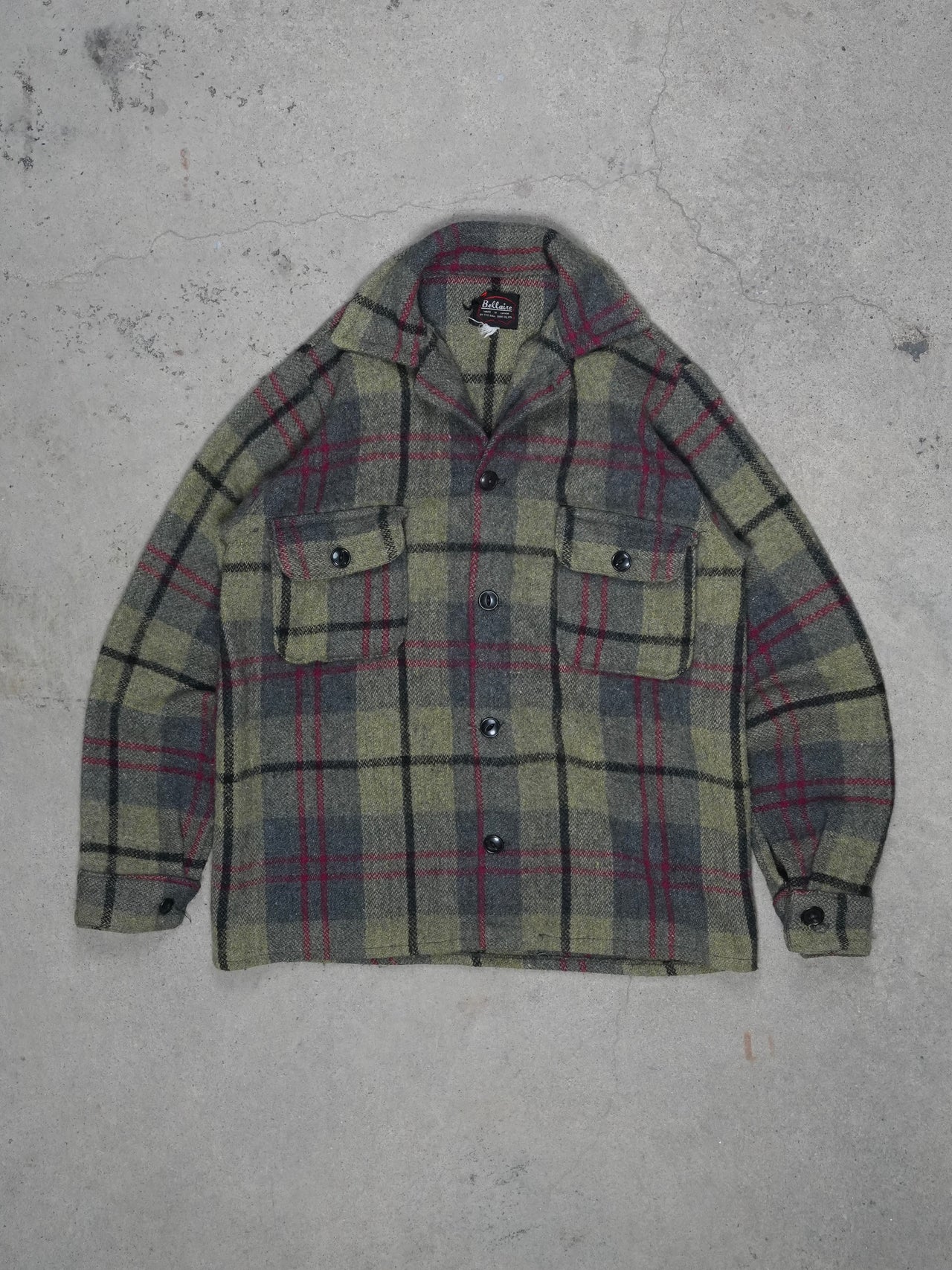 1950S - BELLAIR HEAVY WOOL PLAID OVERSHIRT