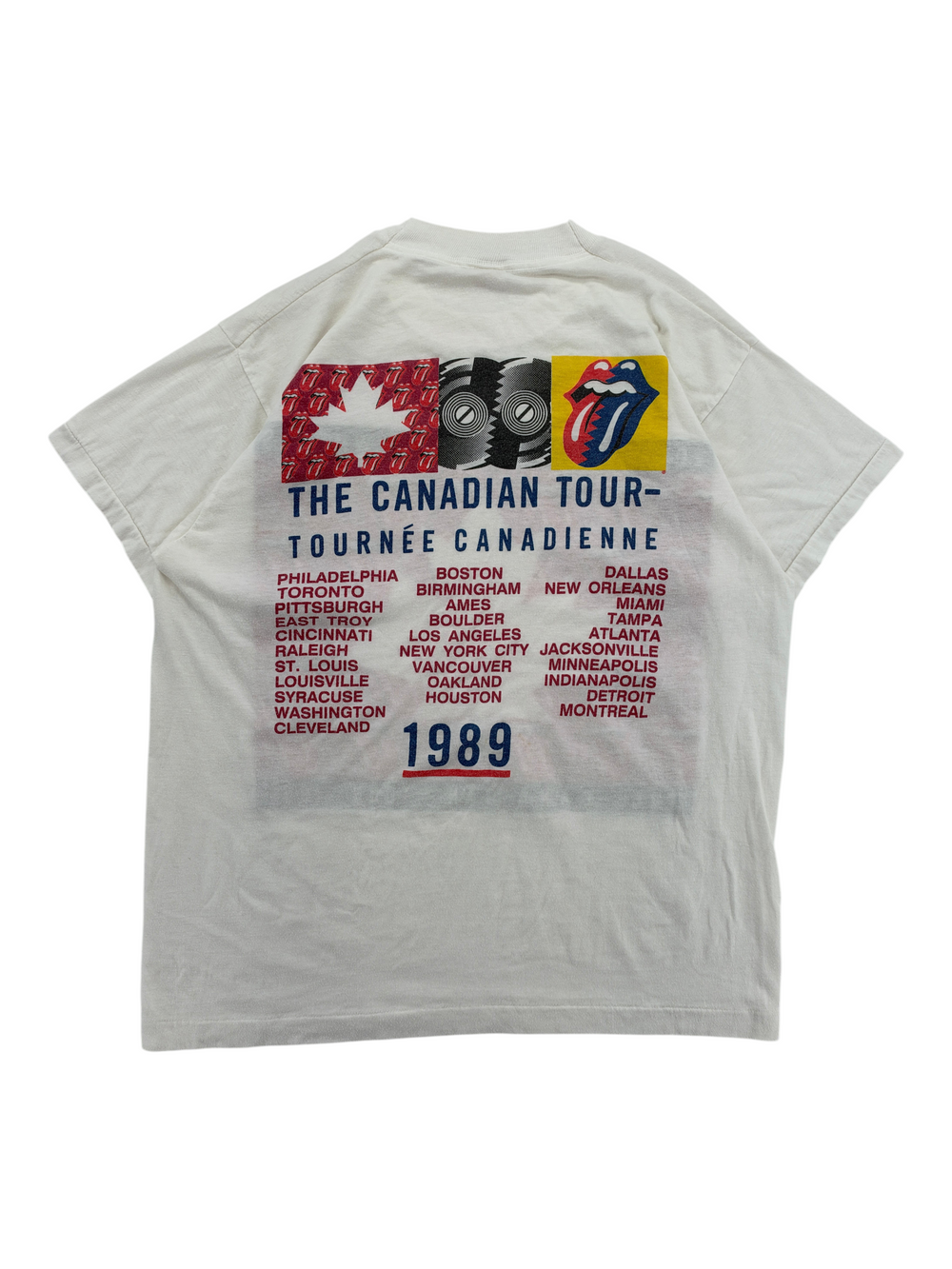 Exile Vintage 1989 Rolling Stones Steel Wheels tour t-shirt with back graphic of tour dates and Canadian flag