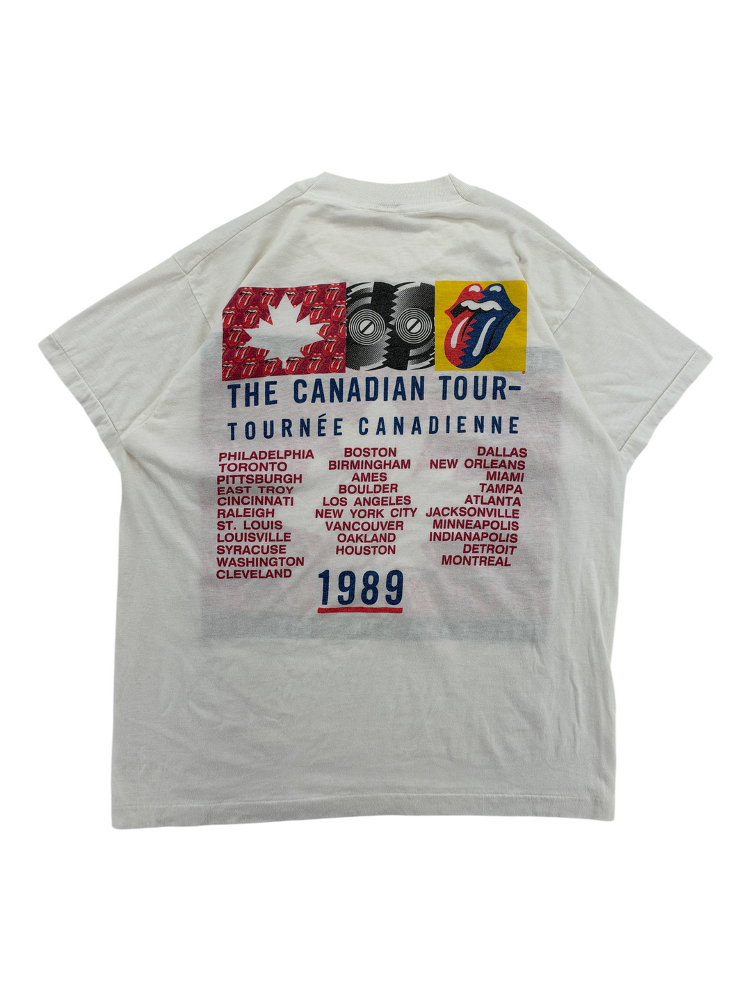 Exile Vintage 1989 Rolling Stones Steel Wheels tour t-shirt with back graphic of tour dates and Canadian flag