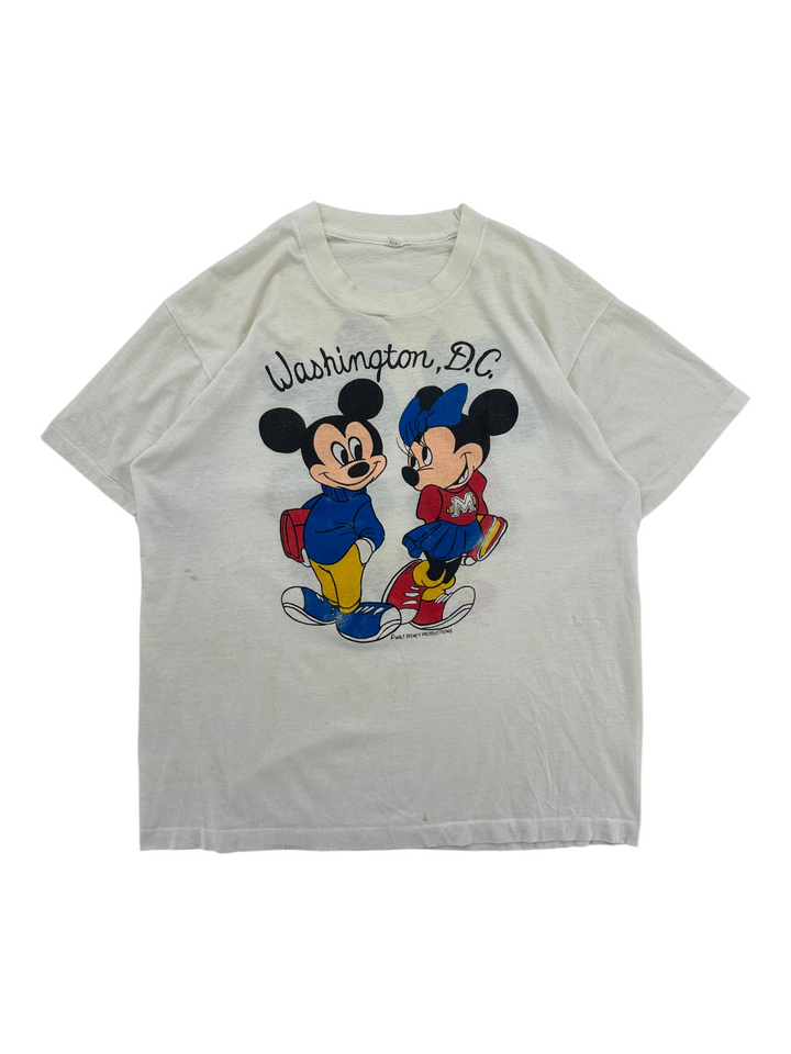 Exile Vintage 1980s white graphic t-shirt featuring Mickey and Minnie Mouse in Washington DC