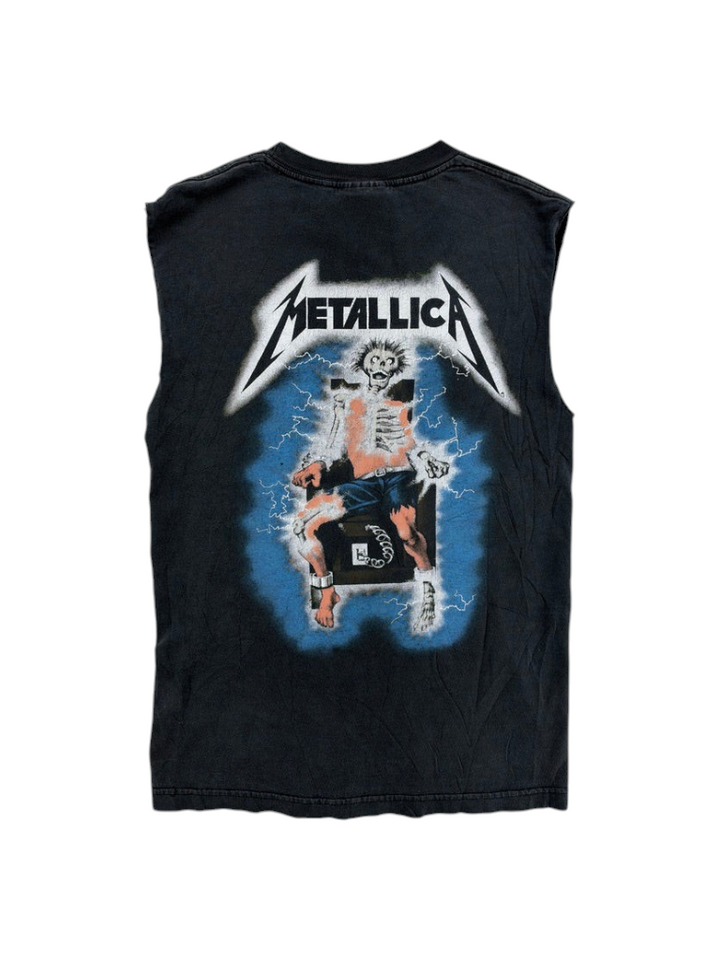 Exile Vintage 1990s black Metallica sleeveless t-shirt with Ride the Lightning skeleton graphic on the back