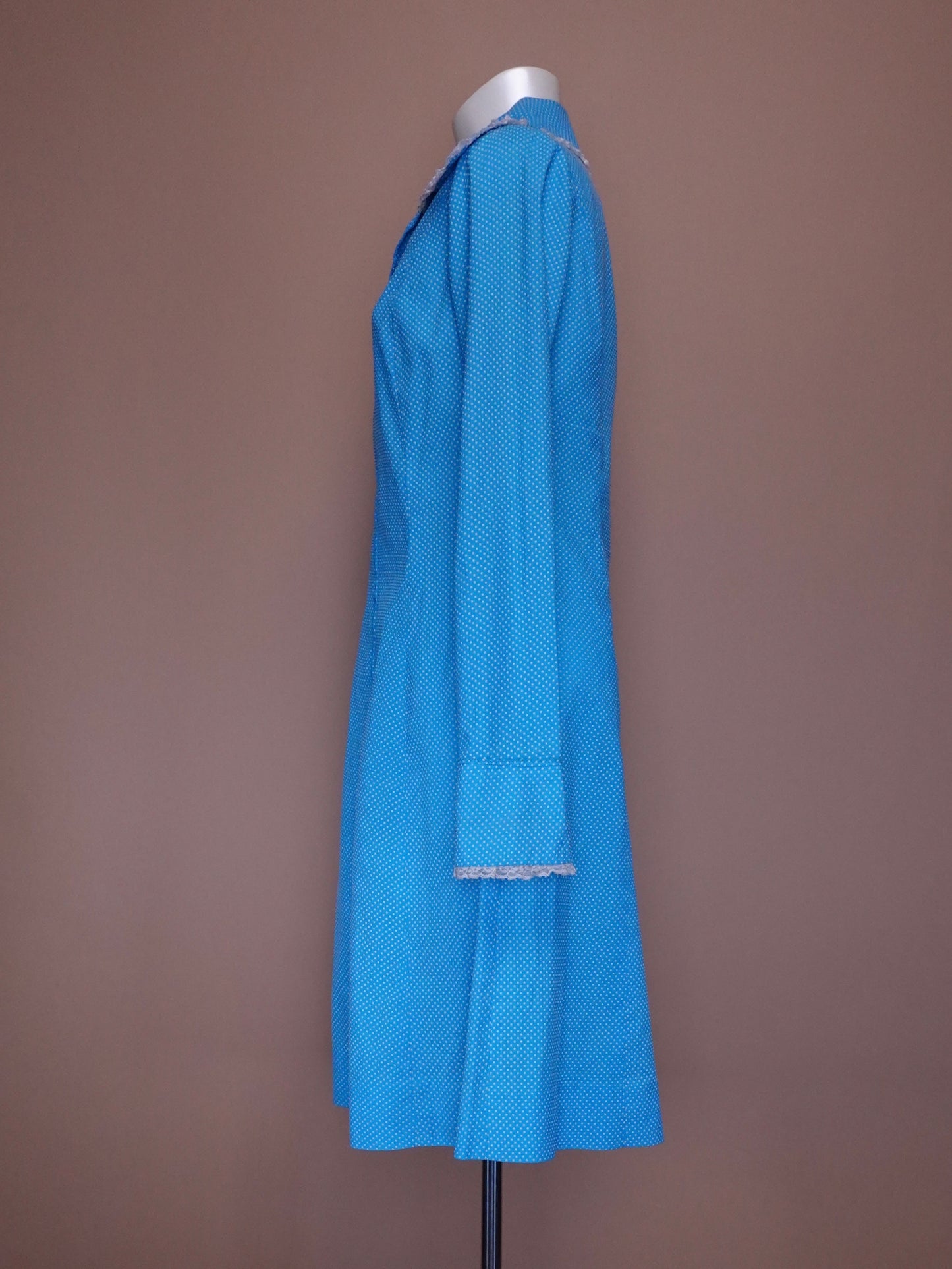 1960s - Baby Blue Swiss Dot Midi Length Dress