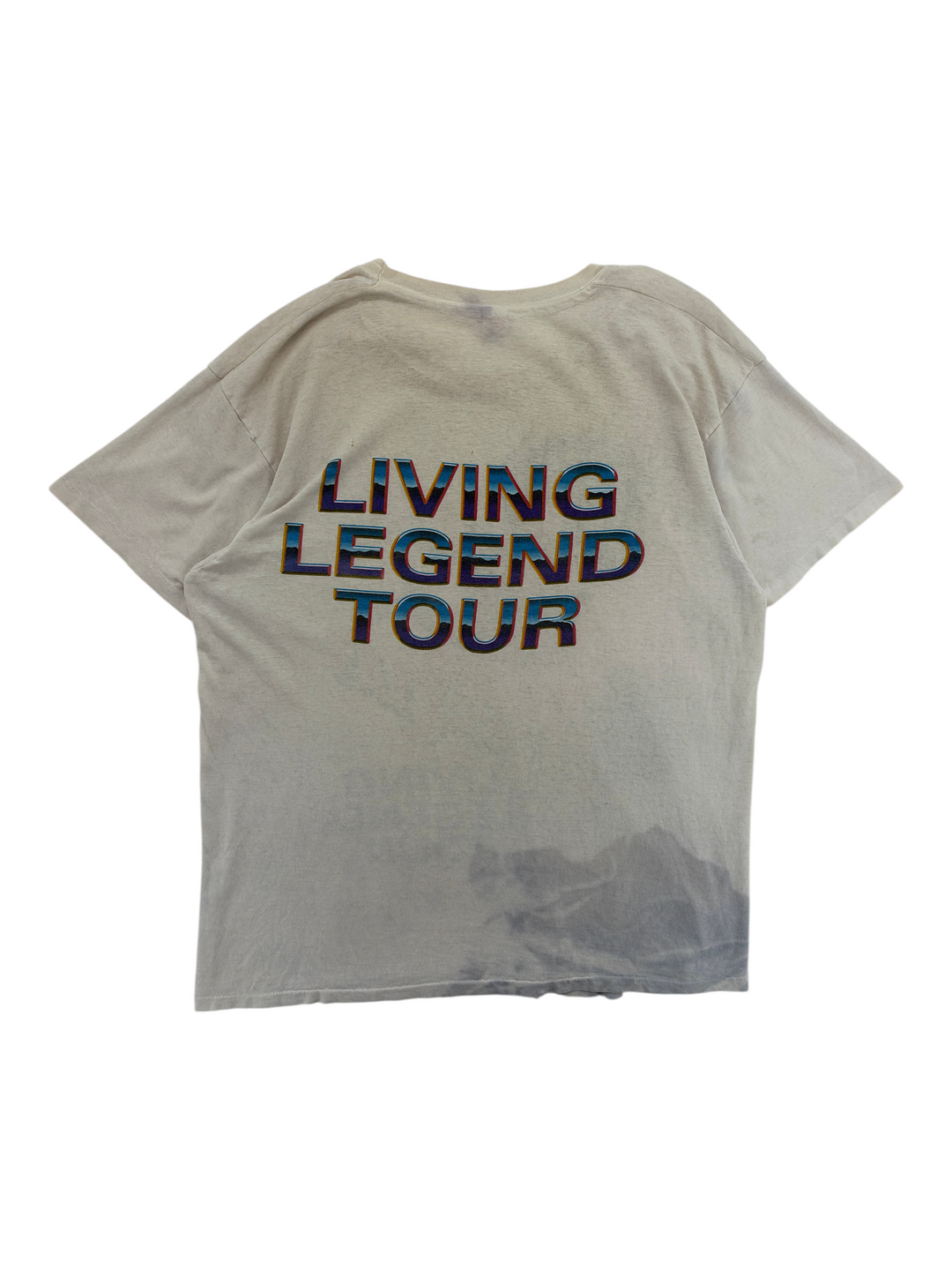 Exile Vintage 1990s Andrew Dice Clay Living Legend Tour t-shirt in off-white with back graphic and bottom stain