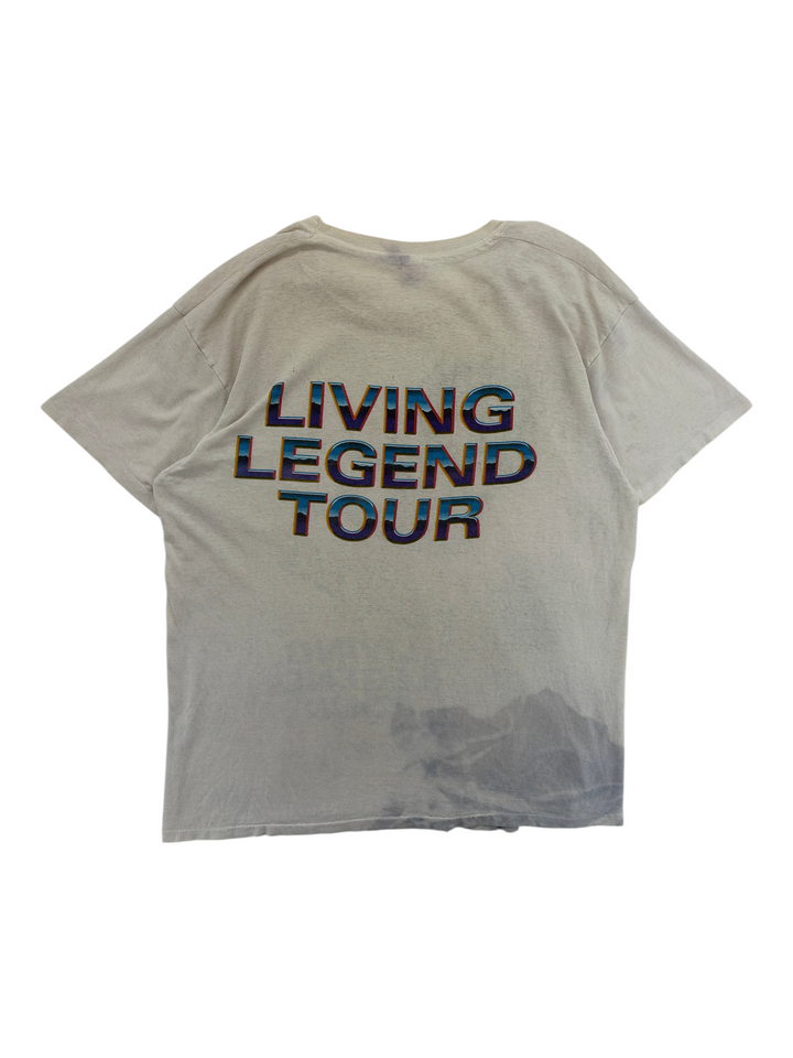 Exile Vintage 1990s Andrew Dice Clay Living Legend Tour t-shirt in off-white with back graphic and bottom stain