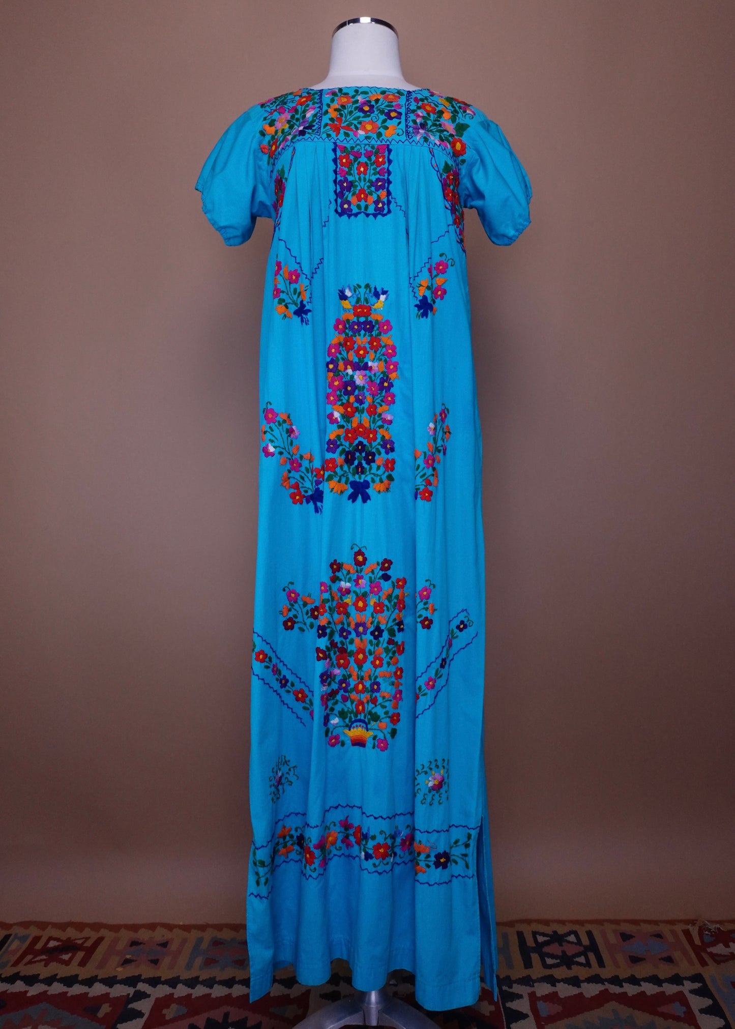 1970s - Mexican Hand Embroidered Maxi Length Wedding Dress