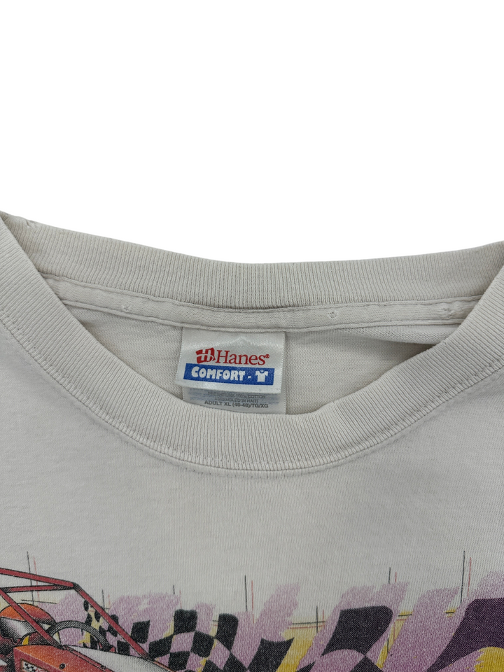 Exile Vintage 2000s Hotline Racing t-shirt featuring a Hanes Comfort tag in size XL on a white cotton fabric
