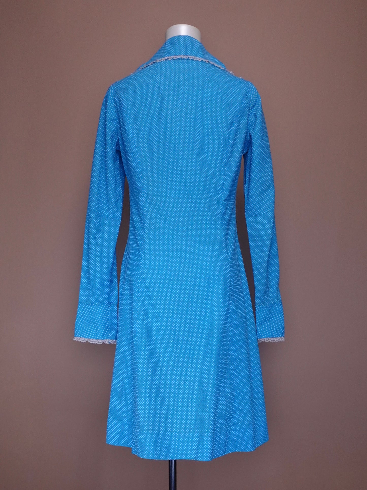 1960s - Baby Blue Swiss Dot Midi Length Dress