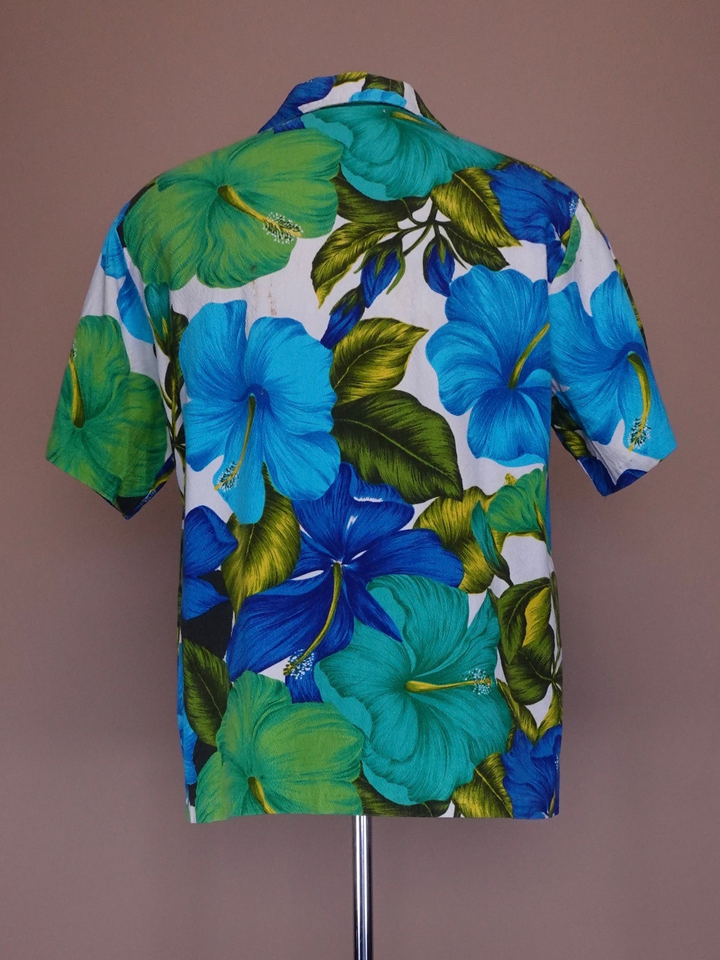 1970s - Pacific Isle Blue Green Bar Cloth Hawaiian Shirt
