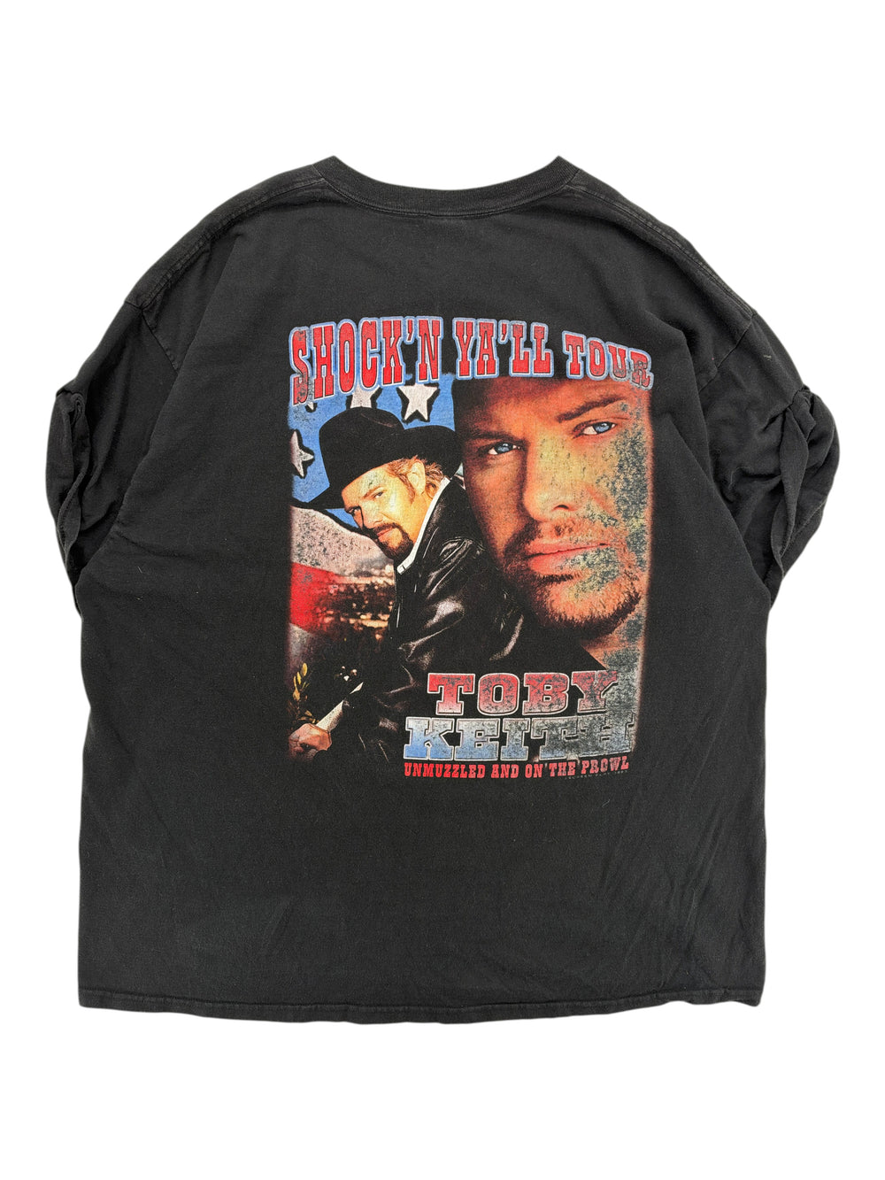Exile Vintage black 2000s Toby Keith Shock'n Y'all Tour graphic t-shirt with country music star portrait in size XL