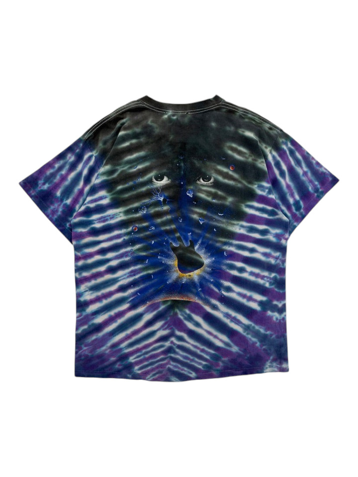 Exile Vintage 1990s Jimi Hendrix tie dye t-shirt in purple and black with a graphic print on the back