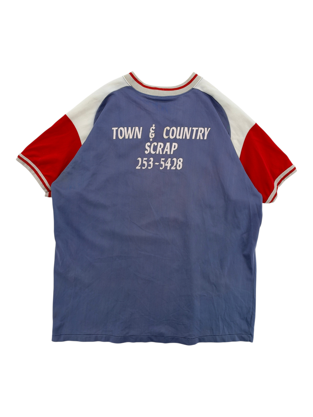 Exile Vintage 1970s Outlaws baseball jersey in blue with red and white raglan sleeves and back graphic print