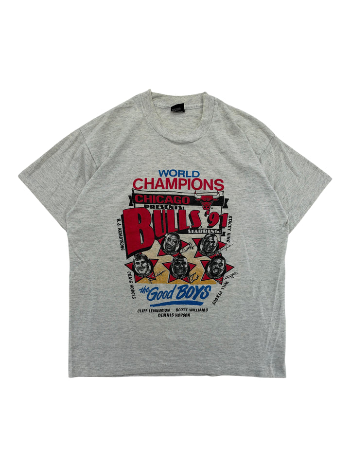 Exile Vintage grey 1990s Chicago Bulls World Champions graphic t-shirt with player portraits and signatures