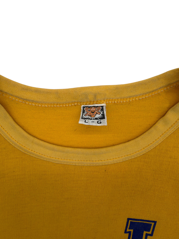 Exile Vintage 1970s yellow Tiger Brand t-shirt with size L neck label