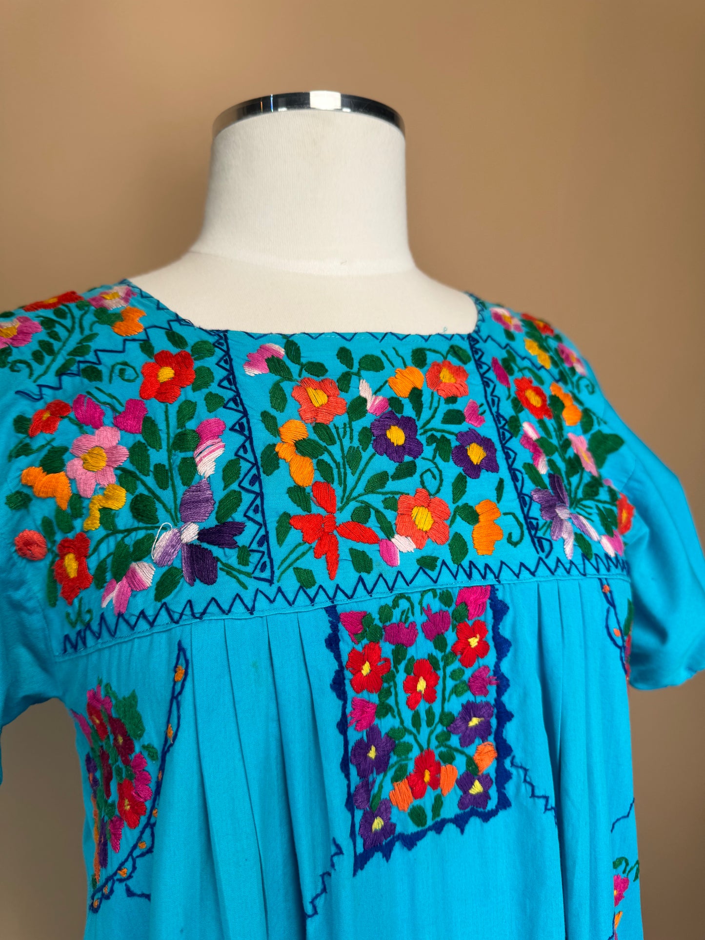 1970s - Mexican Hand Embroidered Maxi Length Wedding Dress
