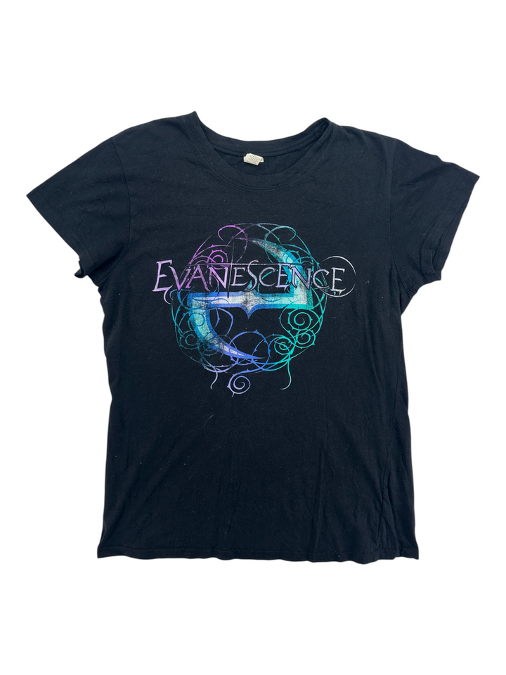 Exile Vintage black 2000s Evanescence band t-shirt with a purple and blue circular graphic logo print