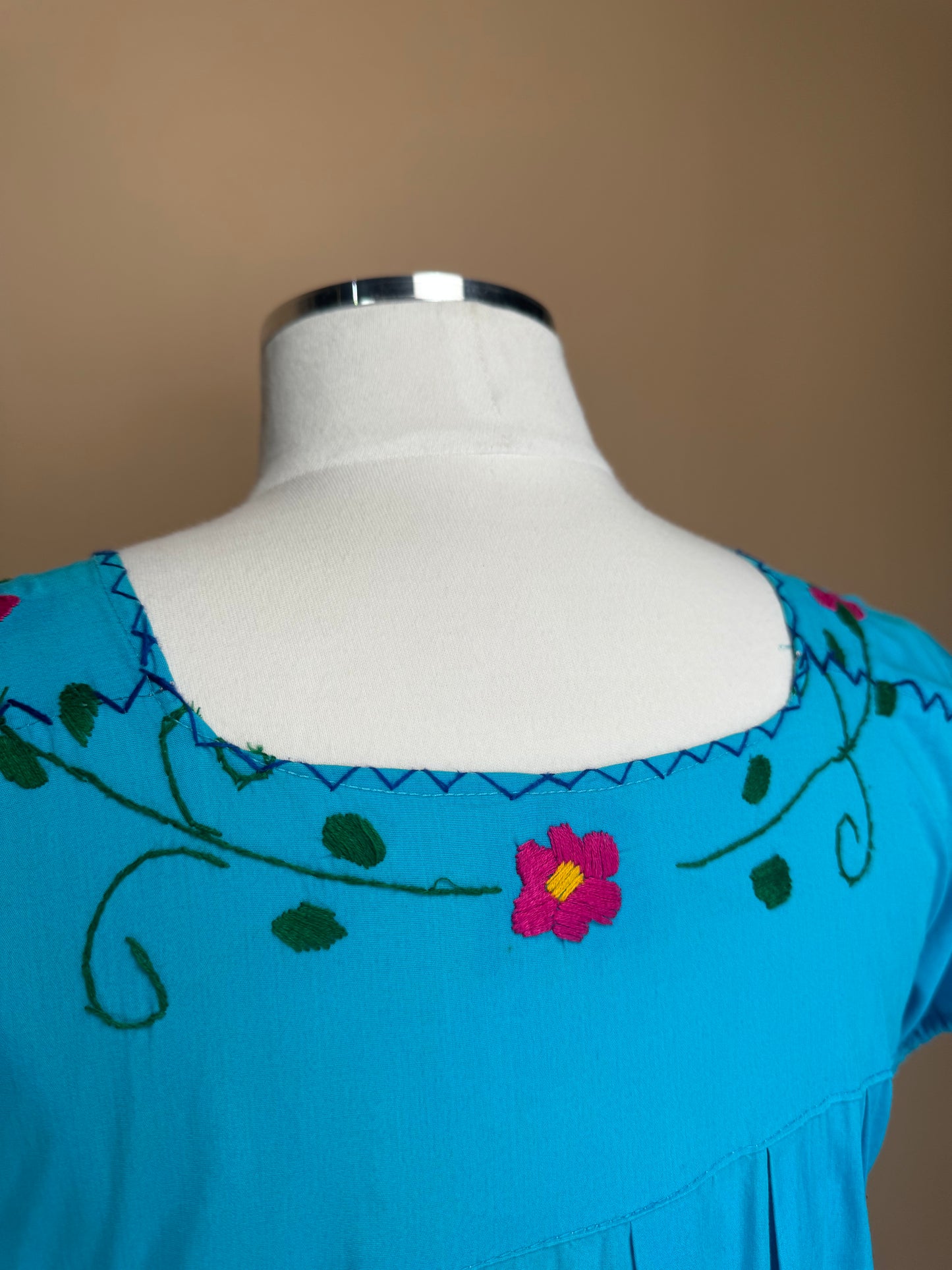 1970s - Mexican Hand Embroidered Maxi Length Wedding Dress