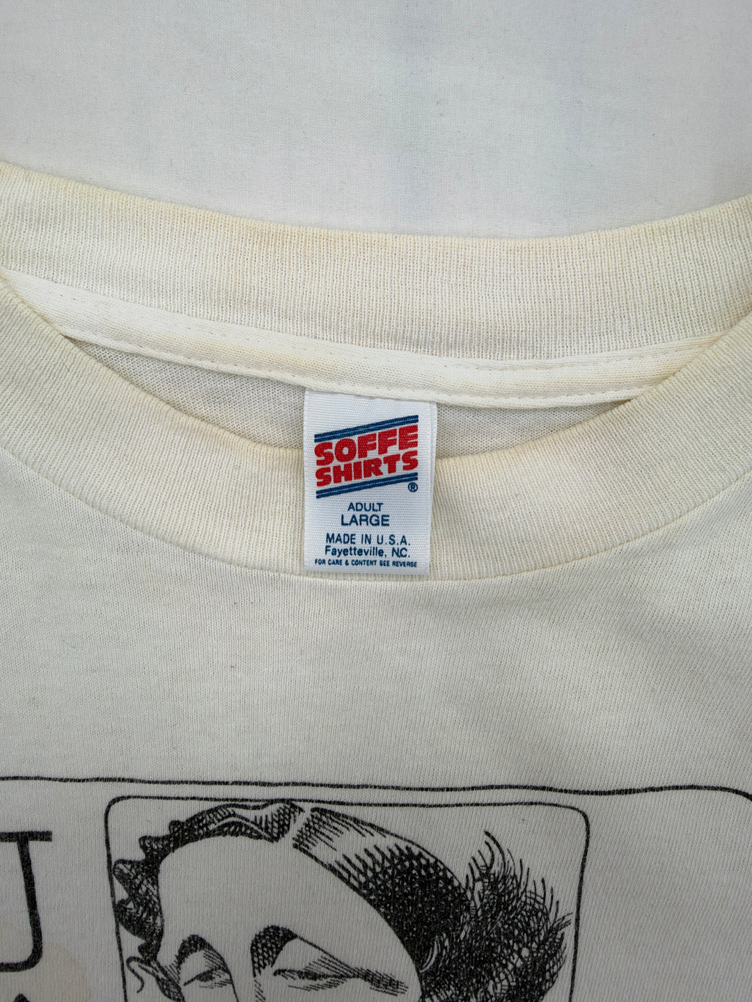 Exile Vintage 1990s Lewis Carroll graphic t-shirt with Soffe Shirts tag and cream cotton fabric