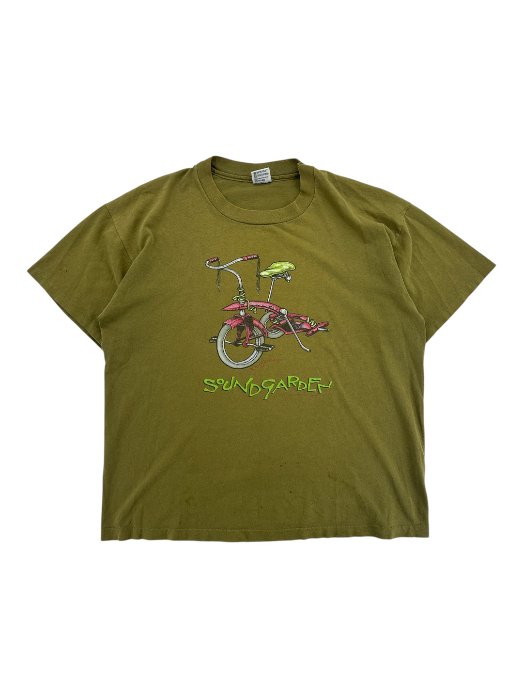 Exile Vintage 1994 Soundgarden olive green graphic t-shirt with a vintage bicycle print in size XL