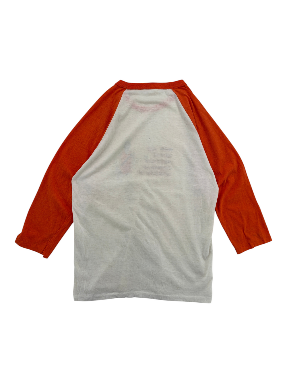 Exile Vintage 1980s white and orange raglan t-shirt with three-quarter sleeves, back view