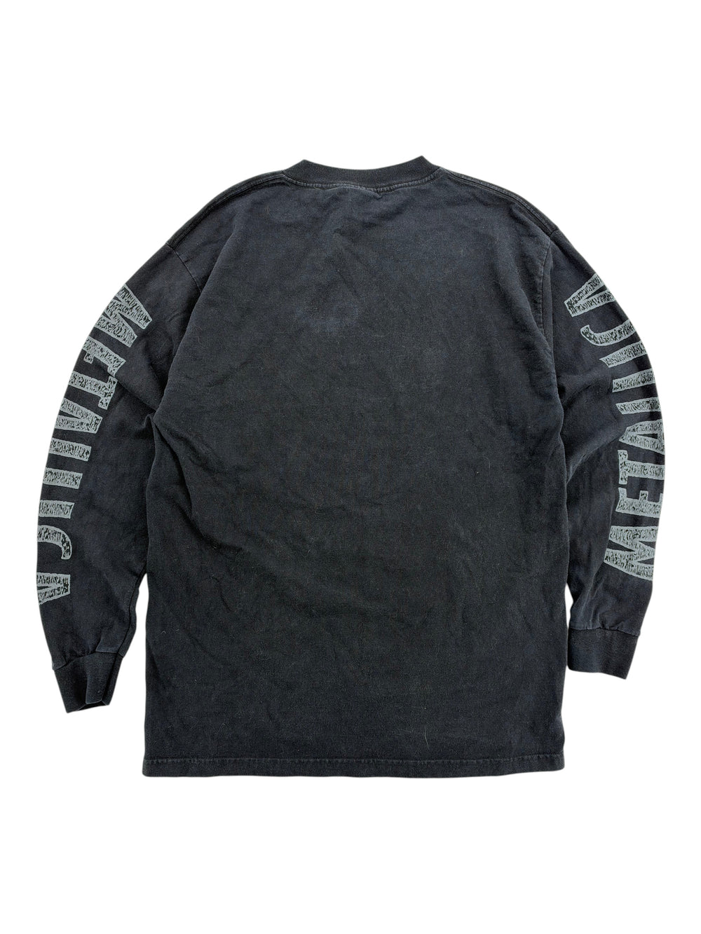 Exile Vintage 1990s Metallica long sleeve t-shirt in black with graphic text on sleeves, back view