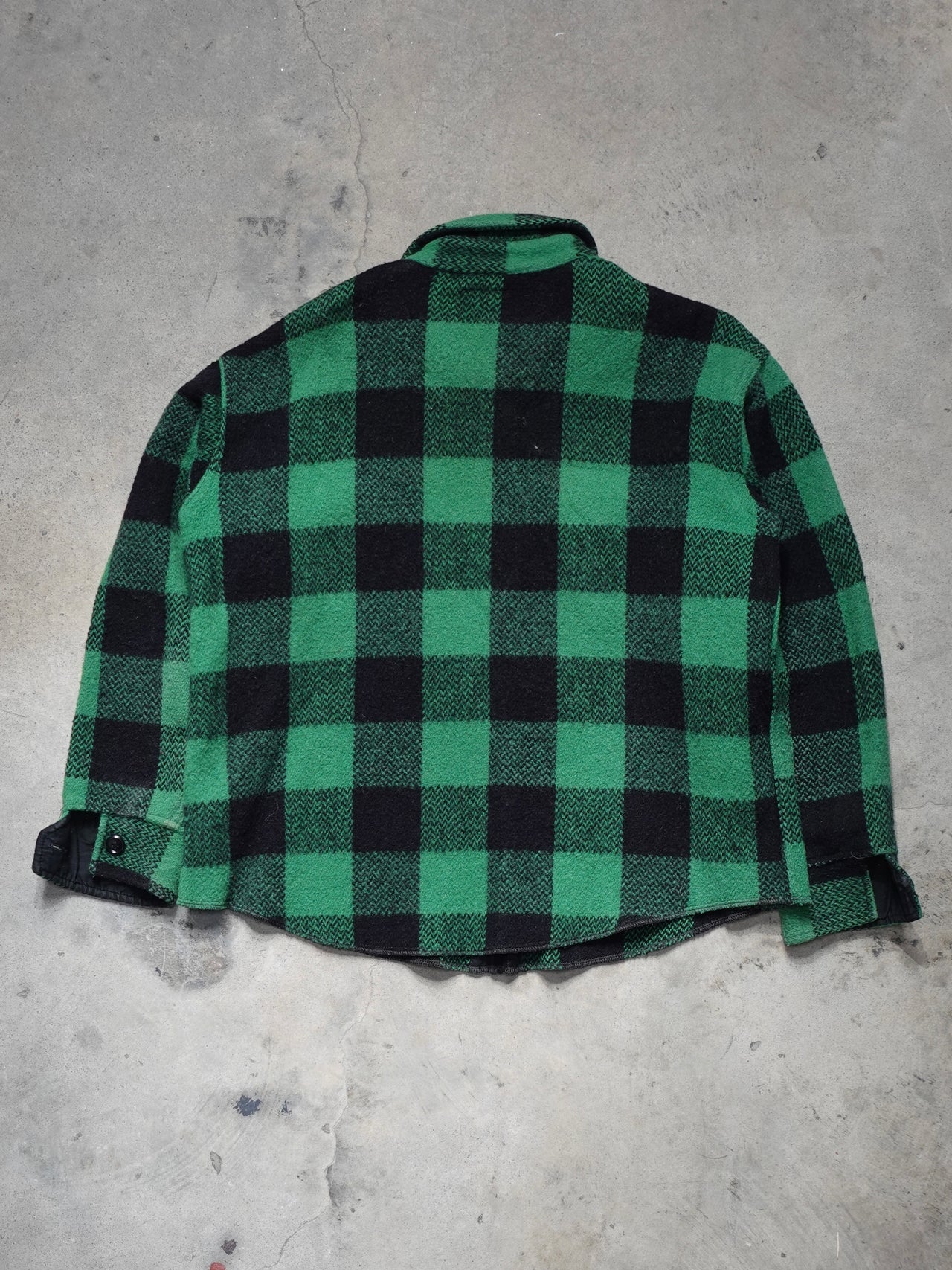Vintage 1960s - Melton Greenb Buffalo Plaid Wool Shirt