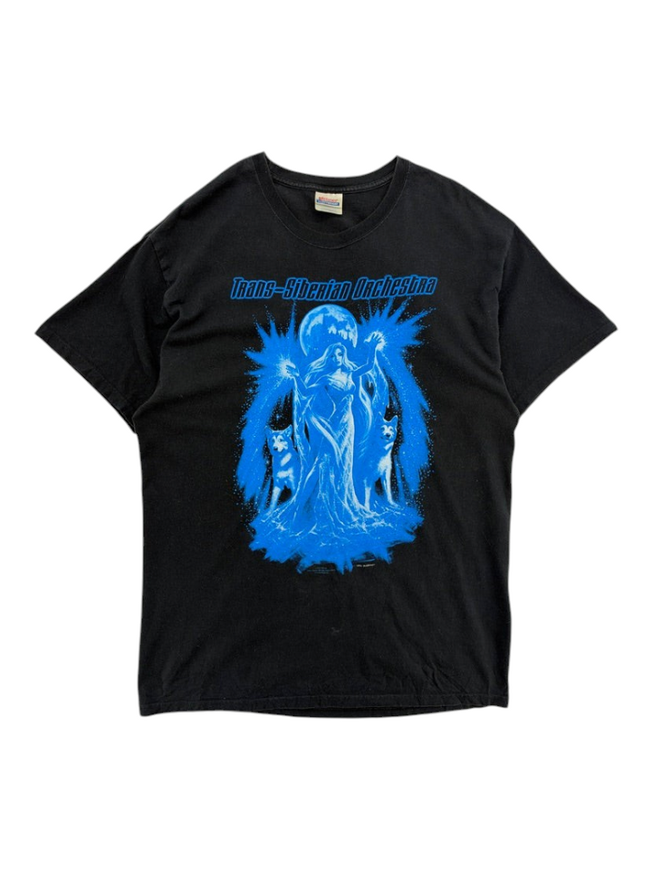 Exile Vintage black 2000s Trans-Siberian Orchestra tour t-shirt with blue graphic print of a woman and wolves