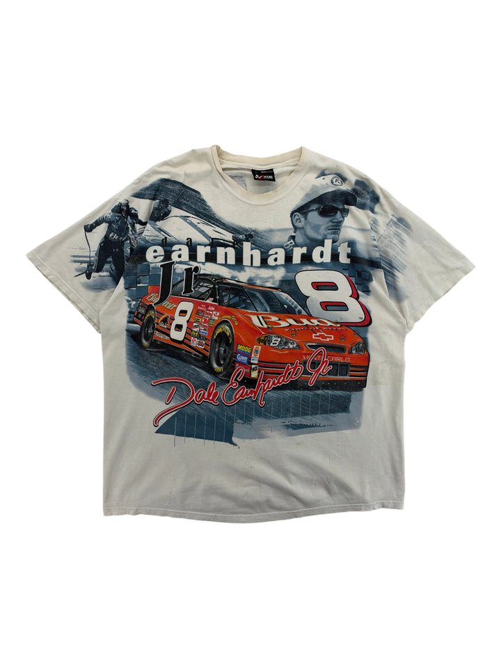 Exile Vintage 2000s Dale Earnhardt Jr. all-over print graphic T-shirt featuring a red race car and driver portrait