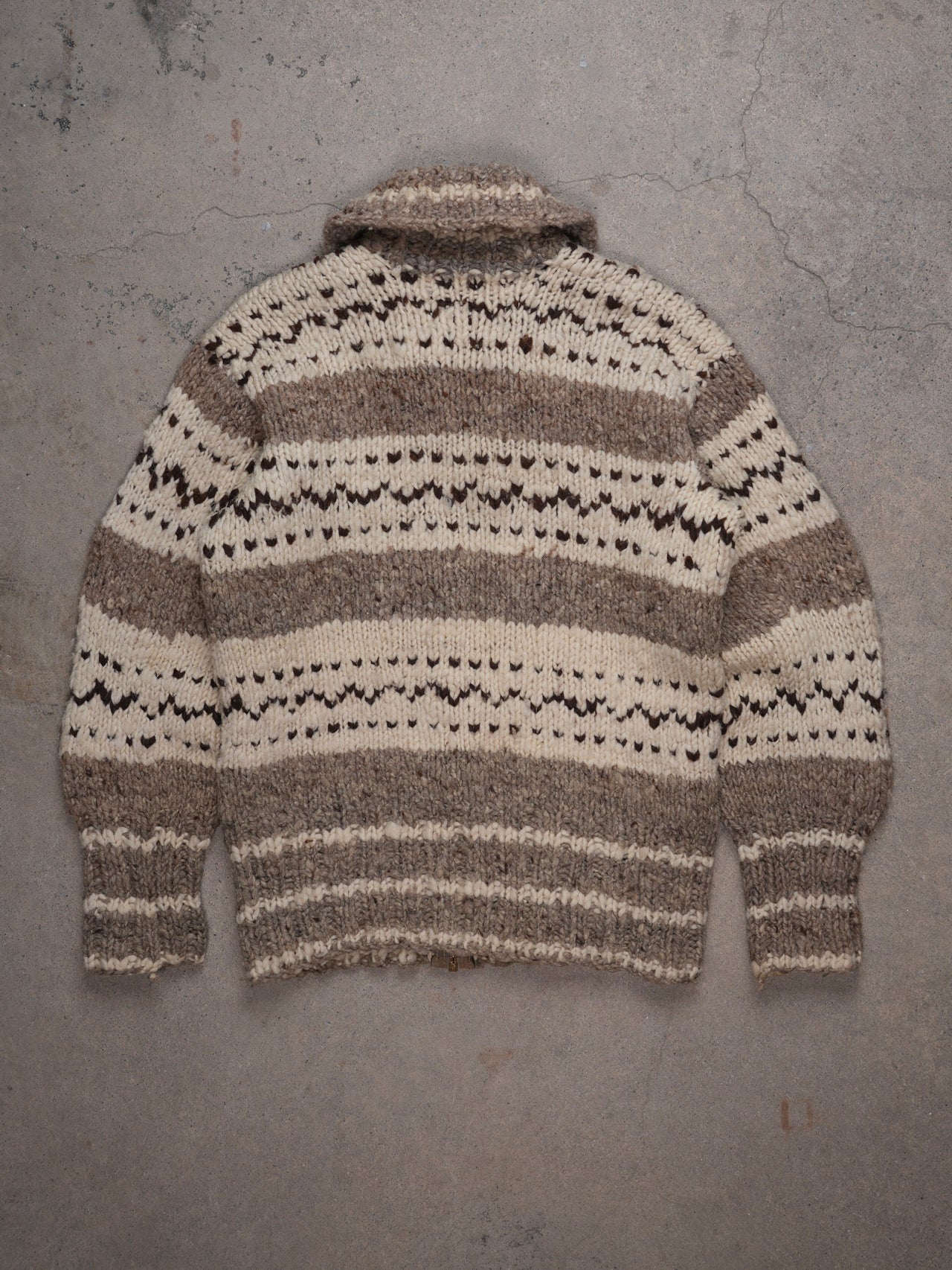 1980S - COWICHAN HAND KNIT ZIP UP SWEATER
