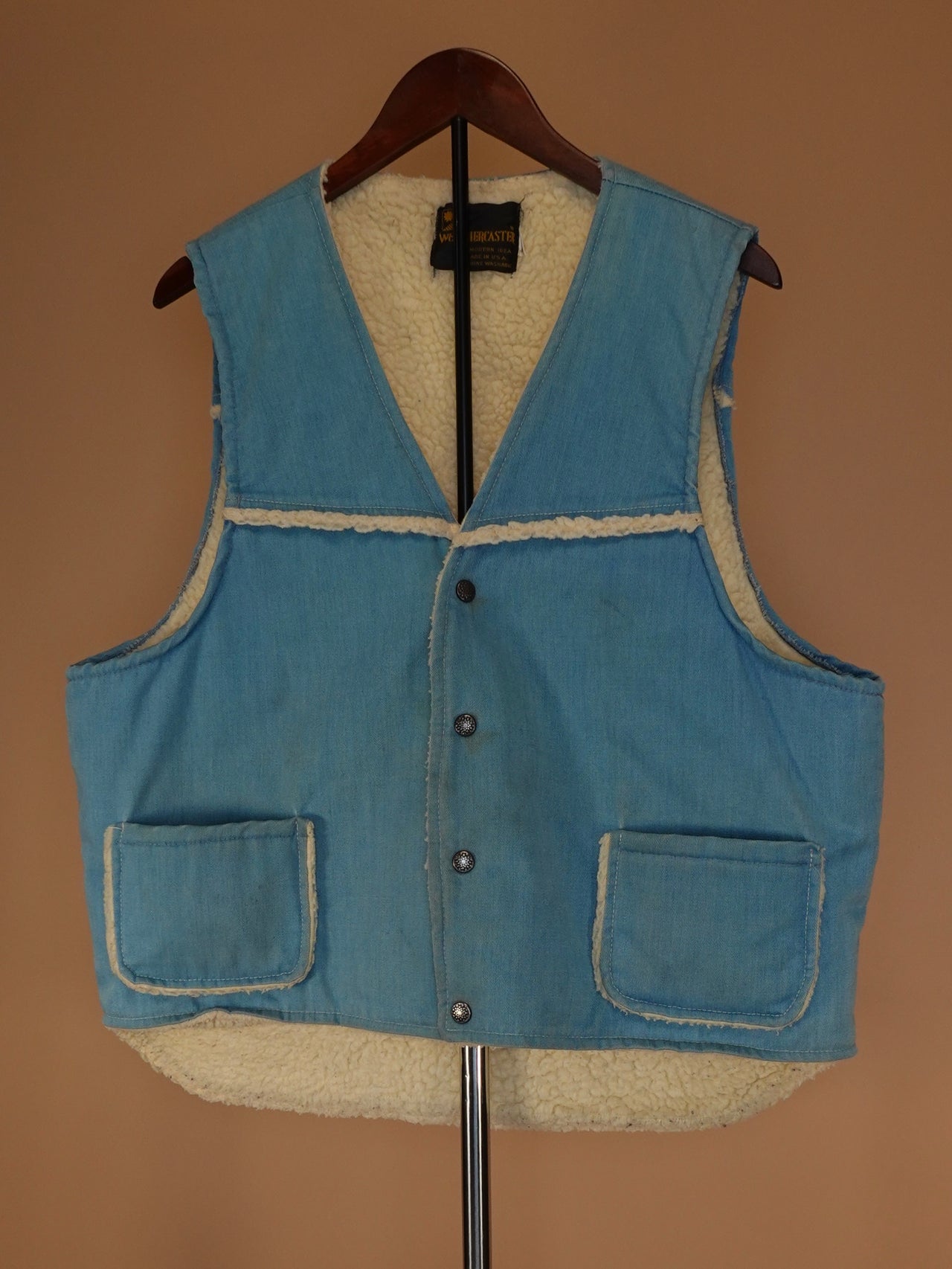 Vintage 1970s - Denim Sherpa Lined Vest By Weathercaster